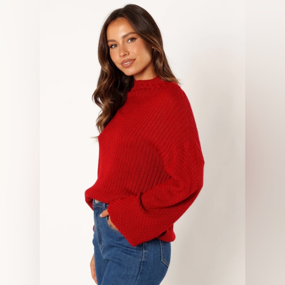 New Petal & Pup Lorelei Red Textured Knit Sleeve Turtleneck Sweater Size XS
